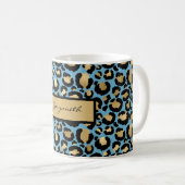Mug Empreinte de léopard Black Gold bleu avec votre no (Devant droit)