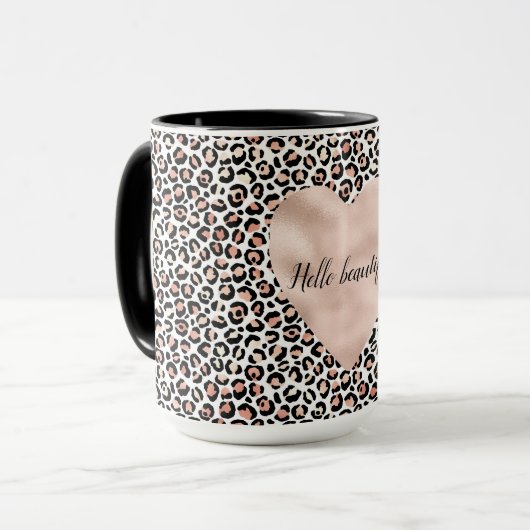 Mug Empreinte de léopard blanc noir rose (Devant gauche)