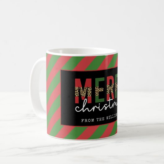 Mug Empreinte de léopard de Noël moderne Red Green Str (Devant gauche)