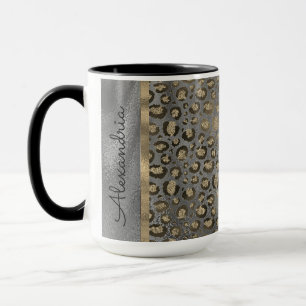 Mug Empreinte de léopard Glittery sur Glossy Grey 