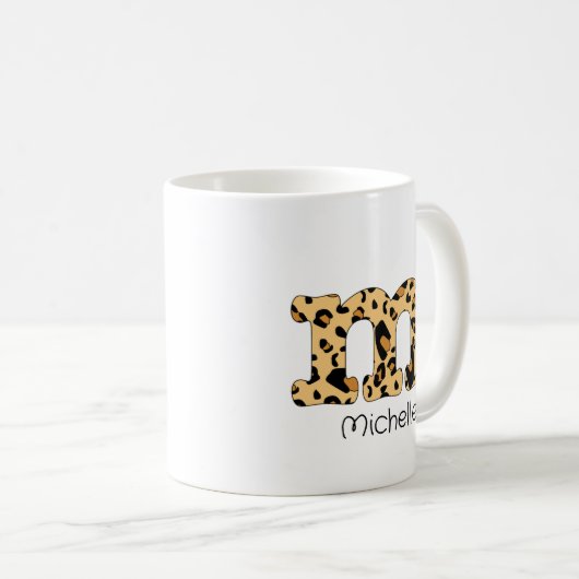 Mug Empreinte de léopard initial m minuscule et nom (Devant droit)