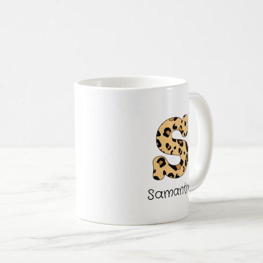 Mug Empreinte de léopard initial s minuscule et nom (Devant droit)