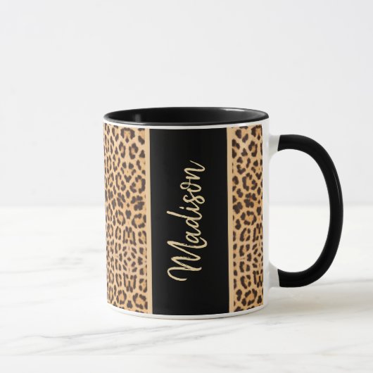 Mug Empreinte de léopard moderne Noir personnalisé (Droite)