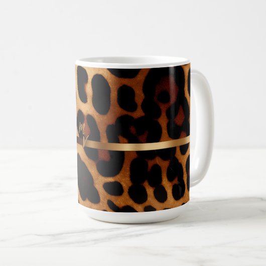 Mug Empreinte de léopard monogramme élégant (Devant droit)