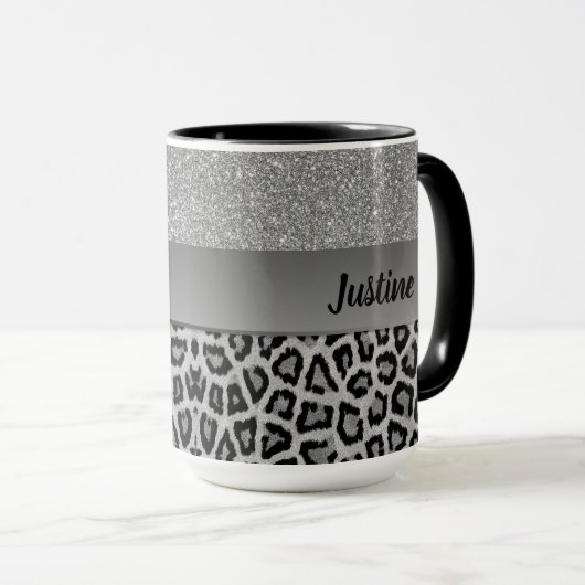 Mug Empreinte de léopard noir et gris exotique (Devant droit)