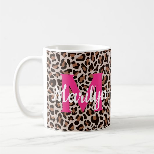 Mug Empreinte de léopard Personnaliser le nom Hot Pink (Gauche)