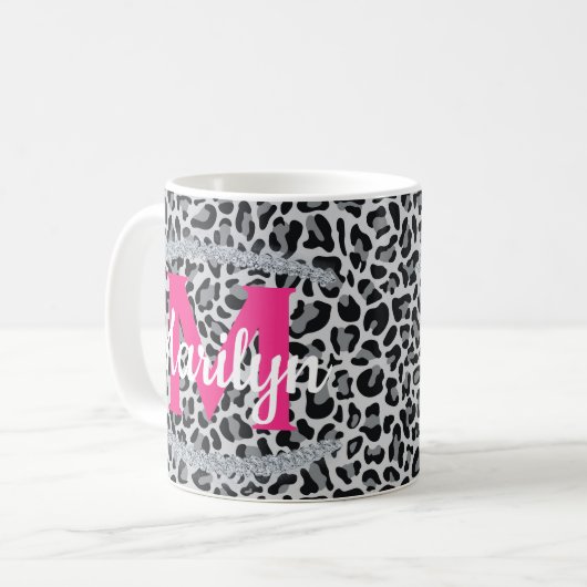 Mug Empreinte de léopard Personnaliser Nom Diamants Ca (Devant gauche)