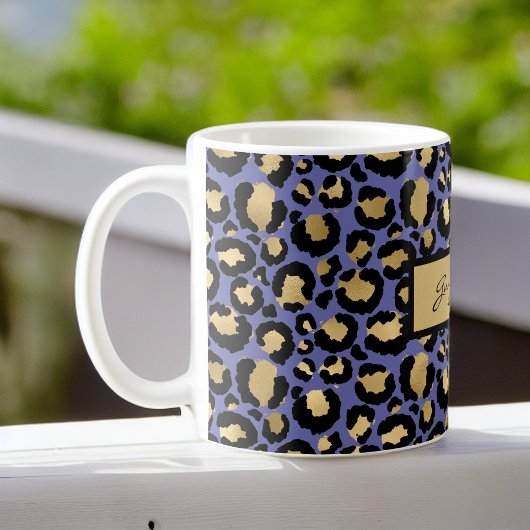Mug Empreinte de léopard violet noir monogrammé
