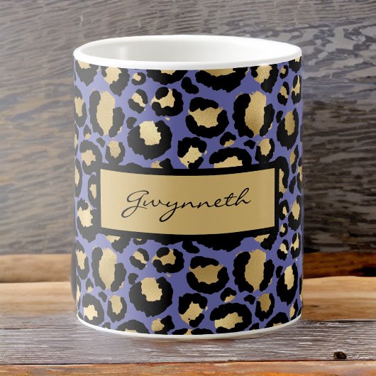 Mug Empreinte de léopard violet noir monogrammé
