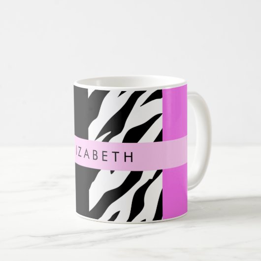 Mug Empreinte de léopard, Zebra Print, Rose, Votre nom (Devant droit)