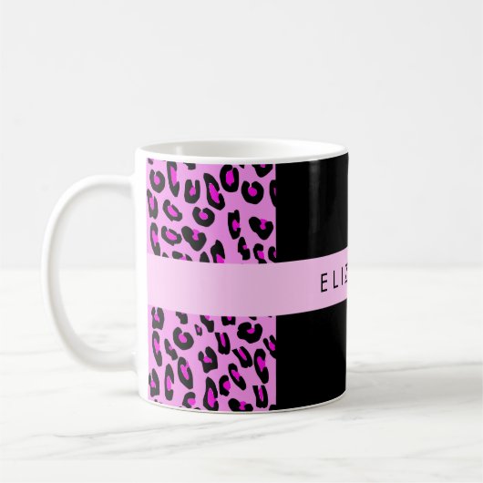 Mug Empreinte de léopard, Zebra Print, Rose, Votre nom (Gauche)