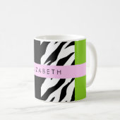 Mug Empreinte de léopard, Zebra Print, Vert, Votre nom (Devant droit)