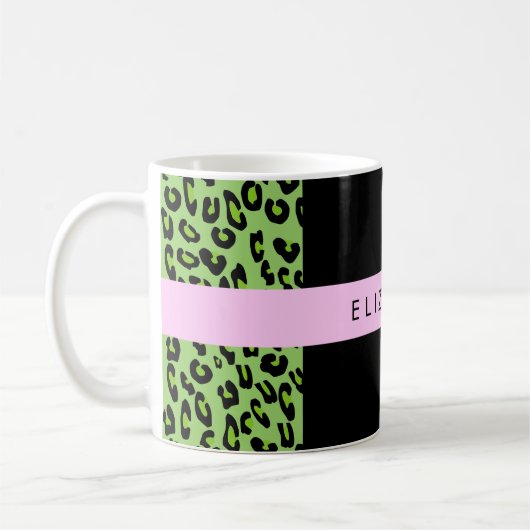 Mug Empreinte de léopard, Zebra Print, Vert, Votre nom (Gauche)