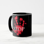 Mug Empreinte de Main Rouge "STOP" - Mug de Protes (Devant gauche)