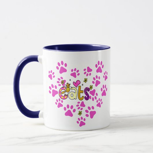 Mug Empreinte de patte Coeur rose blanc poignée en cér (Gauche)