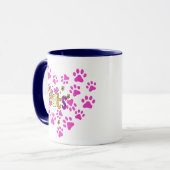 Mug Empreinte de patte Coeur rose blanc poignée en cér (Devant gauche)