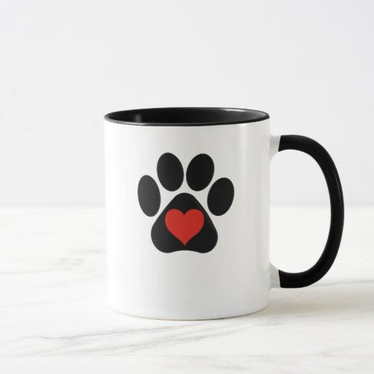 Mug Empreinte de patte d'amour avec coeur rouge (Droite)
