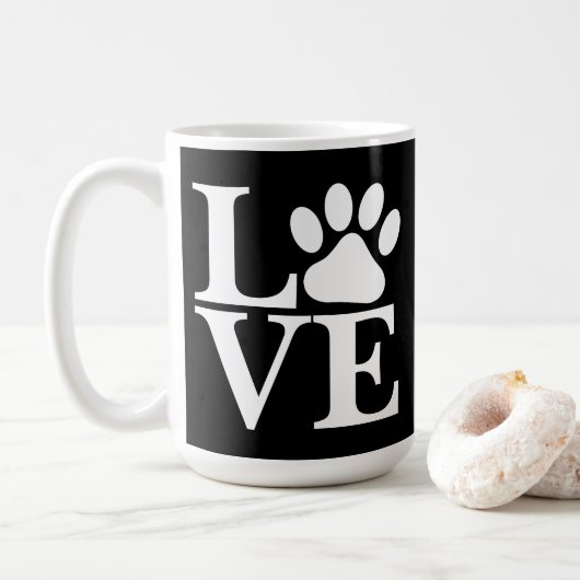 Mug Empreinte de patte de mot d'amour blanc sur Arrièr (Avec donut)
