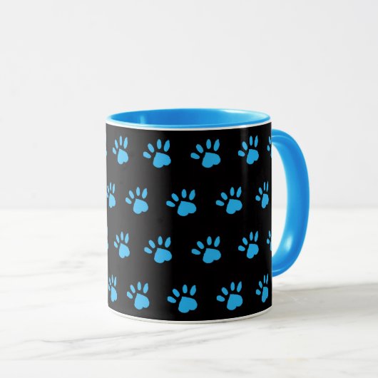 Mug Empreinte de patte (noir et bleu) (Devant droit)