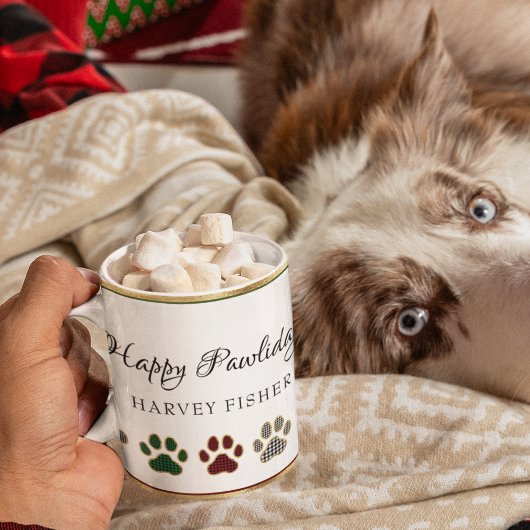 Mug Empreinte de patte, Rouge, Vert, Noir, Plaid Buffa