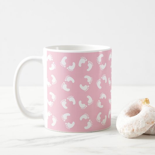 Mug Empreintes Bébé, Pied Bébé, Marches, Fille Rose (Avec donut)