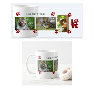 Mug Empreintes de pattes 3 chats Photos Noms Moderne M