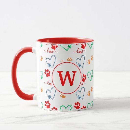 Mug Empreintes de pattes de CHIENS mignons et COEURS A (Gauche)