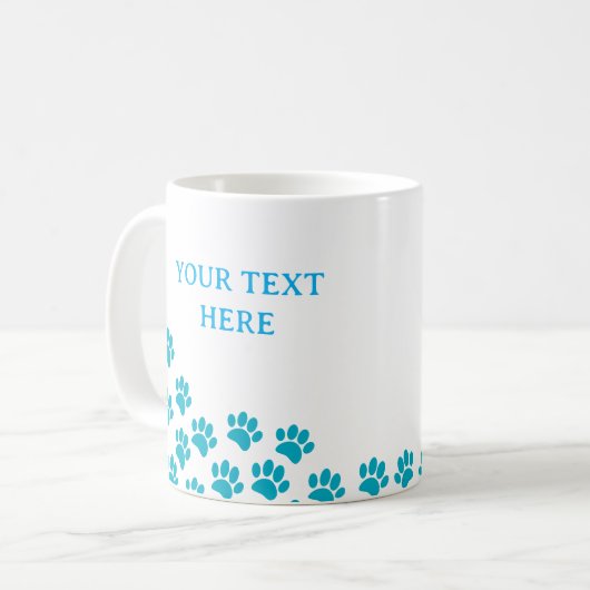 Mug Empreintes de pattes de chiot bleu avec texte pers (Devant gauche)