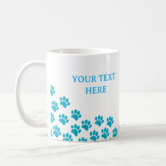 Mug Empreintes de pattes de chiot bleu avec texte pers (Gauche)