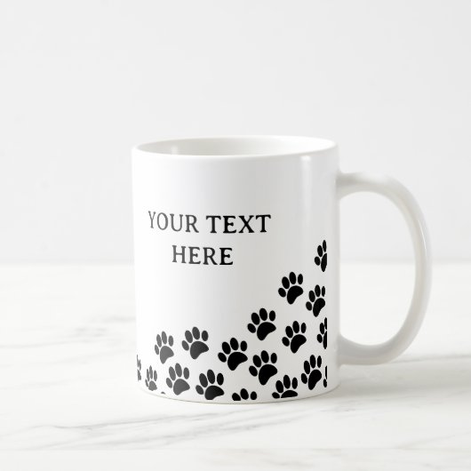 Mug Empreintes de pattes de chiot noir avec texte pers (Droite)