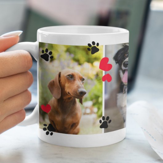 Mug Empreintes de pattes mignons et Coeurs rouges Quat