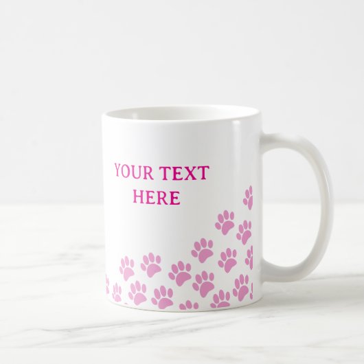 Mug Empreintes de pattes roses avec texte personnalisé (Droite)