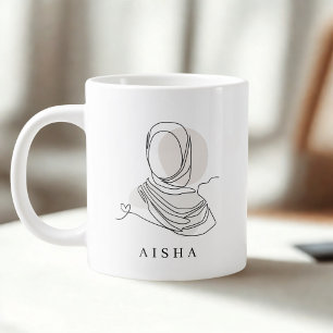 Mug en art de ligne de hijab personnalisé avec ver