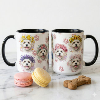 Mug en Art en aquarelle Couronne florale de chien