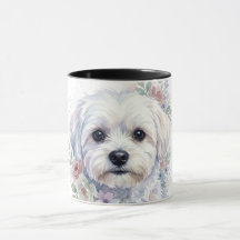 Mug en Art Watercolor Couronne Florale de Chien Ma