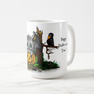 Mug En attente d'Halloween, Bat mignonne et Corbeau