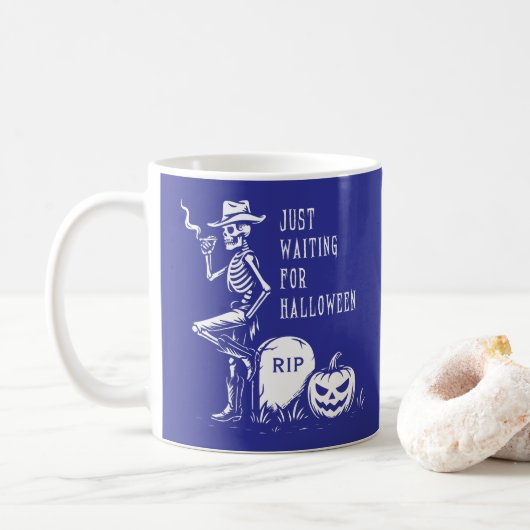 Mug En attente d'Halloween Cowboy Skeleton (Avec donut)