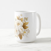 Mug en céramique avec Flore blanche et or (Devant droit)
