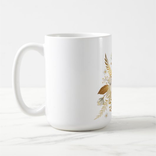 Mug en céramique avec Flore blanche et or (Gauche)