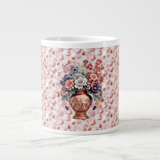 Mug en céramique géant Rose Gold Hearts and Flower (Devant)