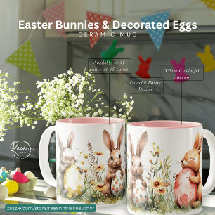 Mug en céramique Lapins de Pâques et oeufs décorés