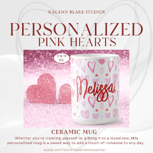 Mug en céramique personnalisé coeurs roses