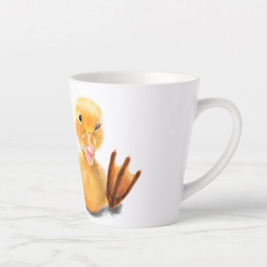 Mug en latte amusant avec un canard heureux - Text (Droite)