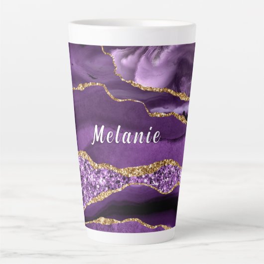 Mug en latte de Parties scintillant d'or violet av (Devant)