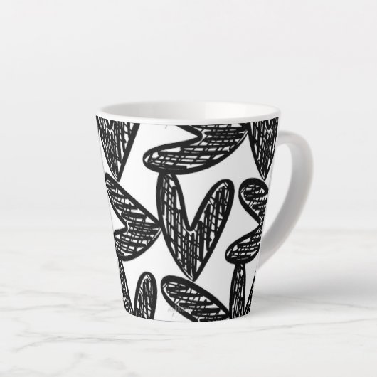 Mug en latte du coeur Abstrait noir (Angle droit)