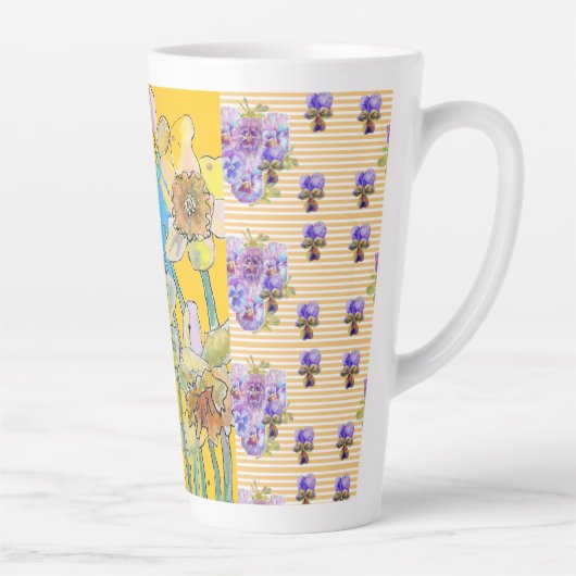 Mug en latte jaune Daffodil bleu peint à la main (Droite)