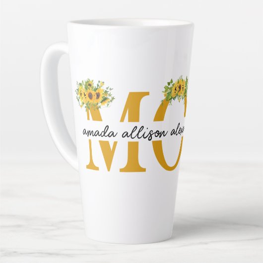 Mug en latte MOM personnalisé avec les noms des en (Angle gauche)