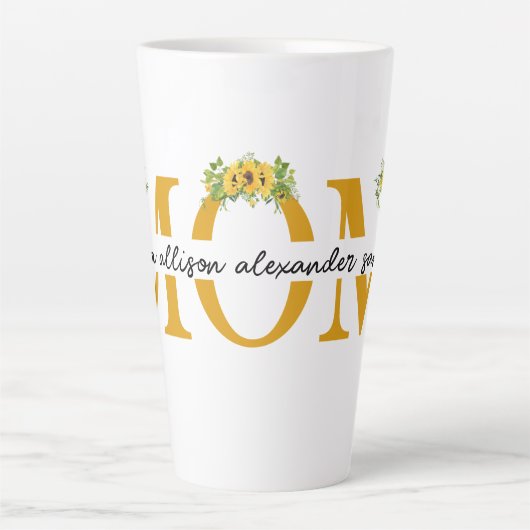 Mug en latte MOM personnalisé avec les noms des en (Devant)