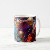 Mug en marbre d'art abstrait fluide luxe or et ble (Devant droit)