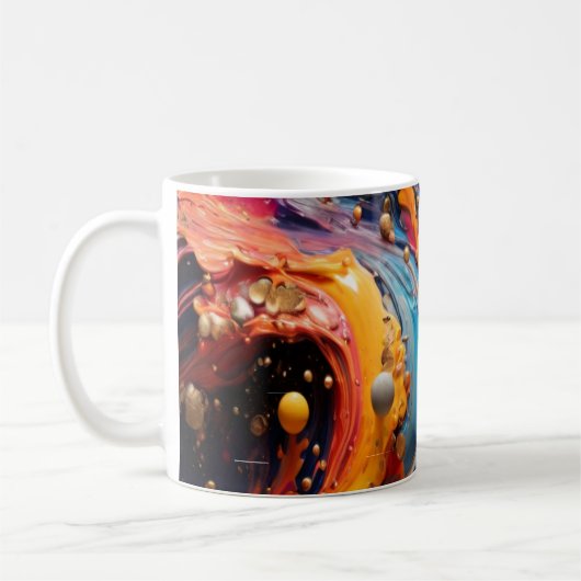 Mug en marbre d'art abstrait fluide luxe or et ble (Gauche)